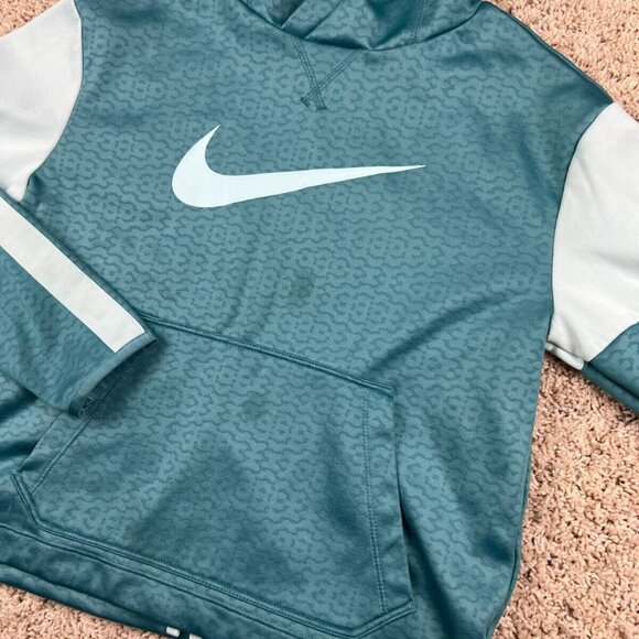 Nike Hoodie Girls Large Blue Green Dri Fit Swoosh Logo w Pocket Pullover - Picture 2 of 7